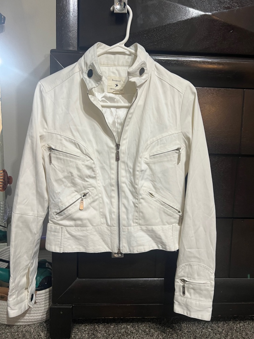 Forever 21 White  Cropped Bomber Jacket